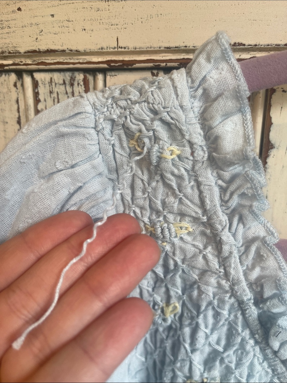Light Blue Smocked Puff Sleeve Top with Floral Details - Picture 4 of 11